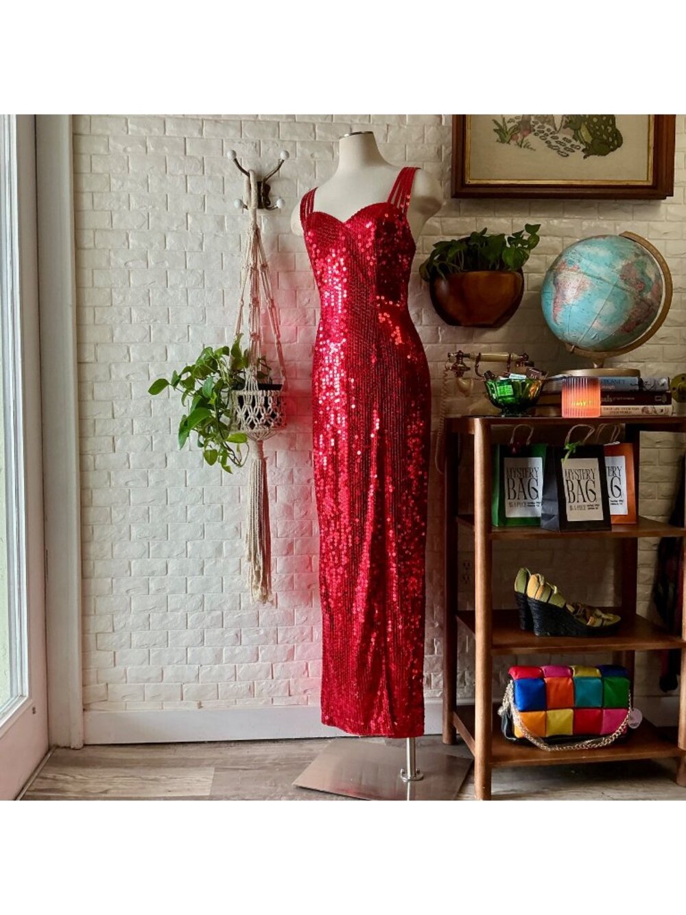 Vintage 80s 90s Niteline Della Roufogali Red Sequin Evening Gown Jessica Rabbit